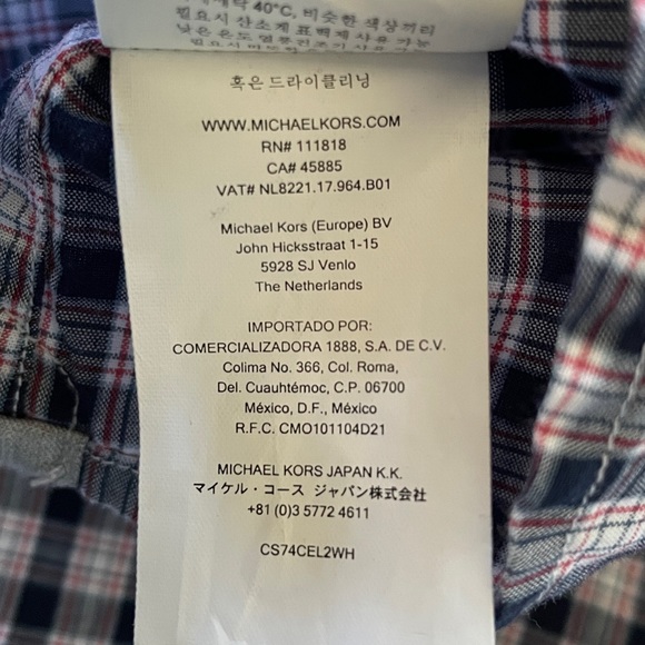 MICHAEL KORS Mens 2XL Shirt Plaid Check Blue Long Sleeve Button Up SLIM FIT XXL - Picture 8 of 8